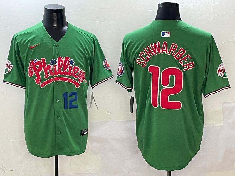 Men Philadelphia Phillies #12 Schwarber Green Fourth generation Joint Name Nike 2025 MLB Jersey style 4